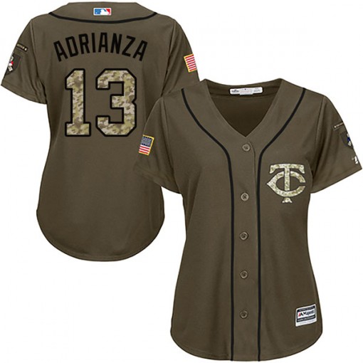 Twins #13 Ehire Adrianza Green Salute to Service Women's Stitched MLB Jersey
